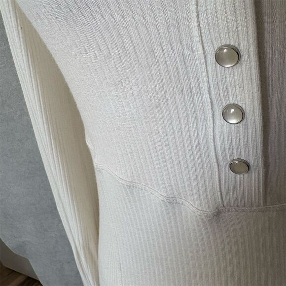 FP M Ivory Ribbed Lace Frill Square Neck Long Sleeve Blouse Y2K Romantic - Picture 7 of 7